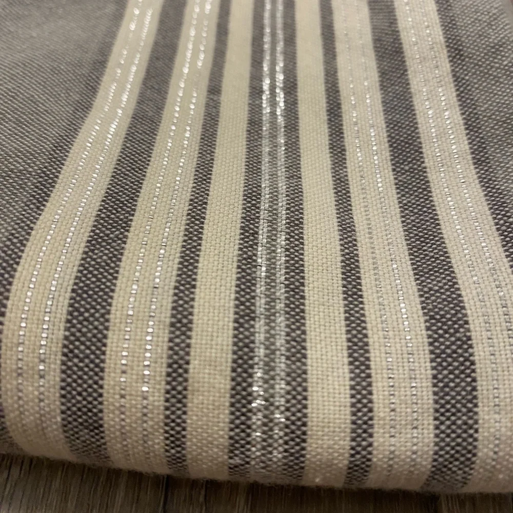 2 West Elm Throw Pillow Shams Gray White Silver Stripe Cotton 24” Square